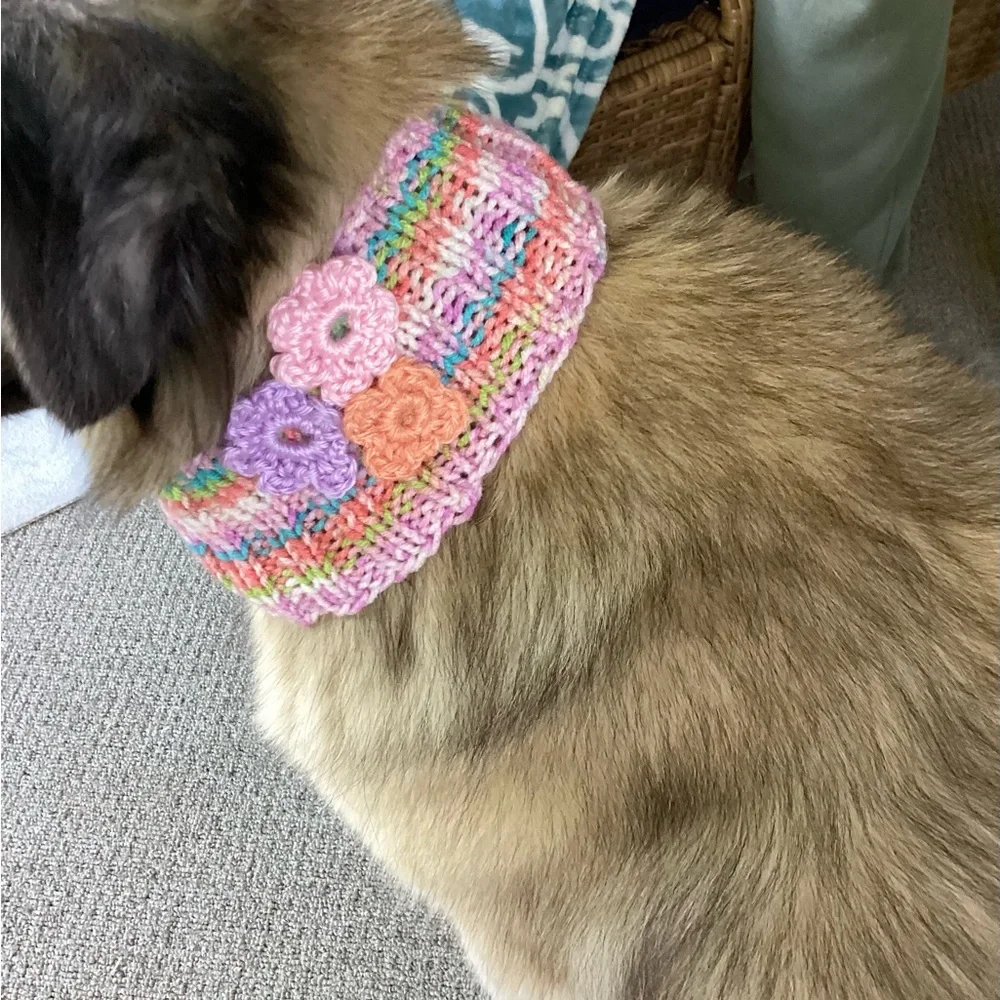 Dog Collar Cover Hand Crafted Spring Pastels Pink Purple Orange Knit